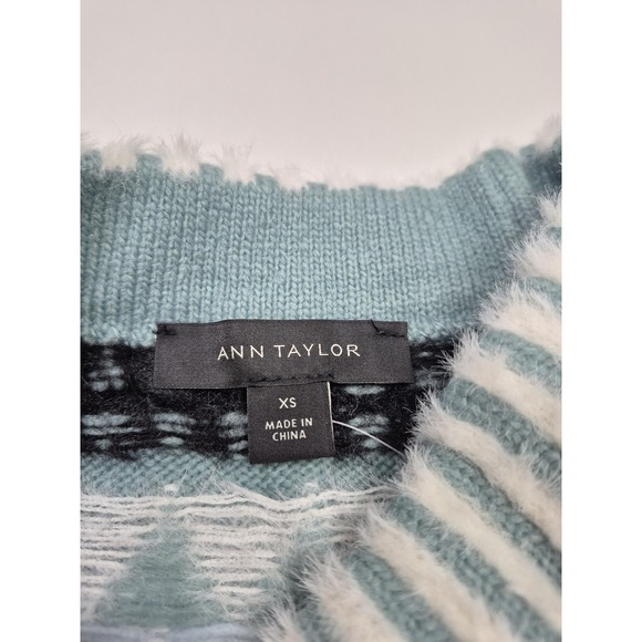 Ann Taylor Sweater Womens XS Green Fair Isle Mock Neck Raglan Pullover - Picture 3 of 12